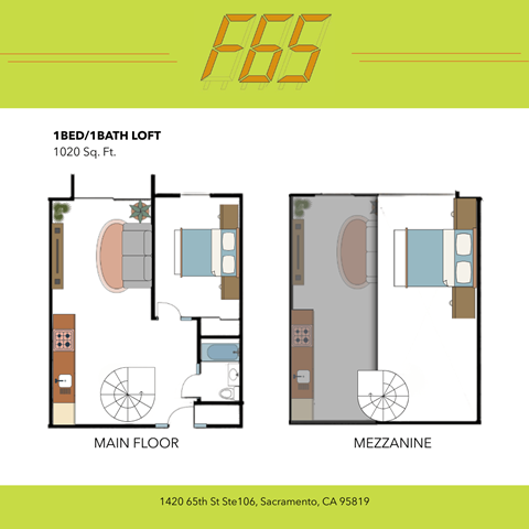 Floor plan for 1 bed, 1 bath, 1020 sqft